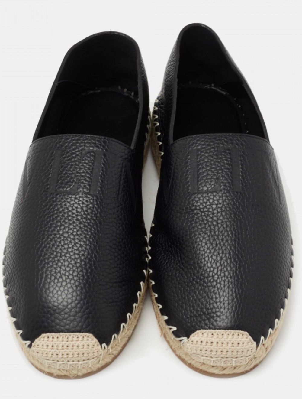 Valentino Garavani Black Leather Espadrille Slip-On